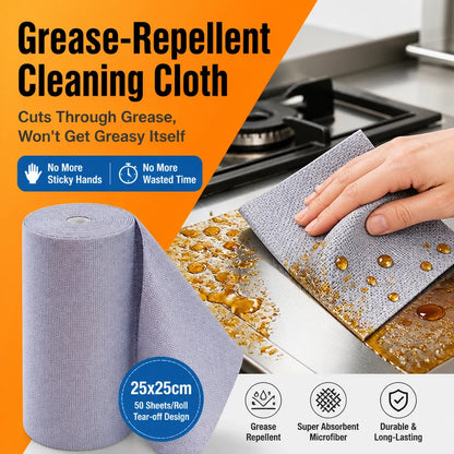 50pcs Non-Stick Oil Dish Cloths, Tear-Off Microfiber Rags, Super Absorbent Kitchen Cleaning Towels for Stove