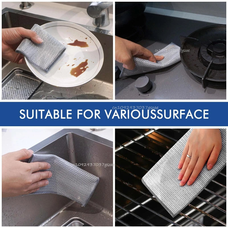 10-50PCS Magic Dishcloth Silver Wire Cleaning Kitchen Cloth Thickened Microfiber Wash Towel Built-in Sponge Steel Wire Ball Rag