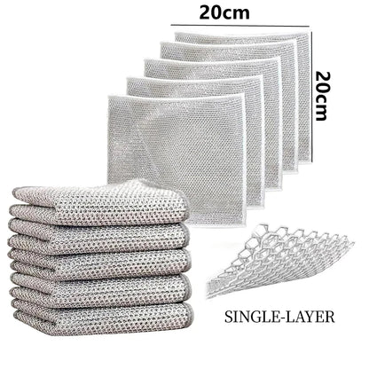 10-50PCS Magic Dishcloth Silver Wire Cleaning Kitchen Cloth Thickened Microfiber Wash Towel Built-in Sponge Steel Wire Ball Rag