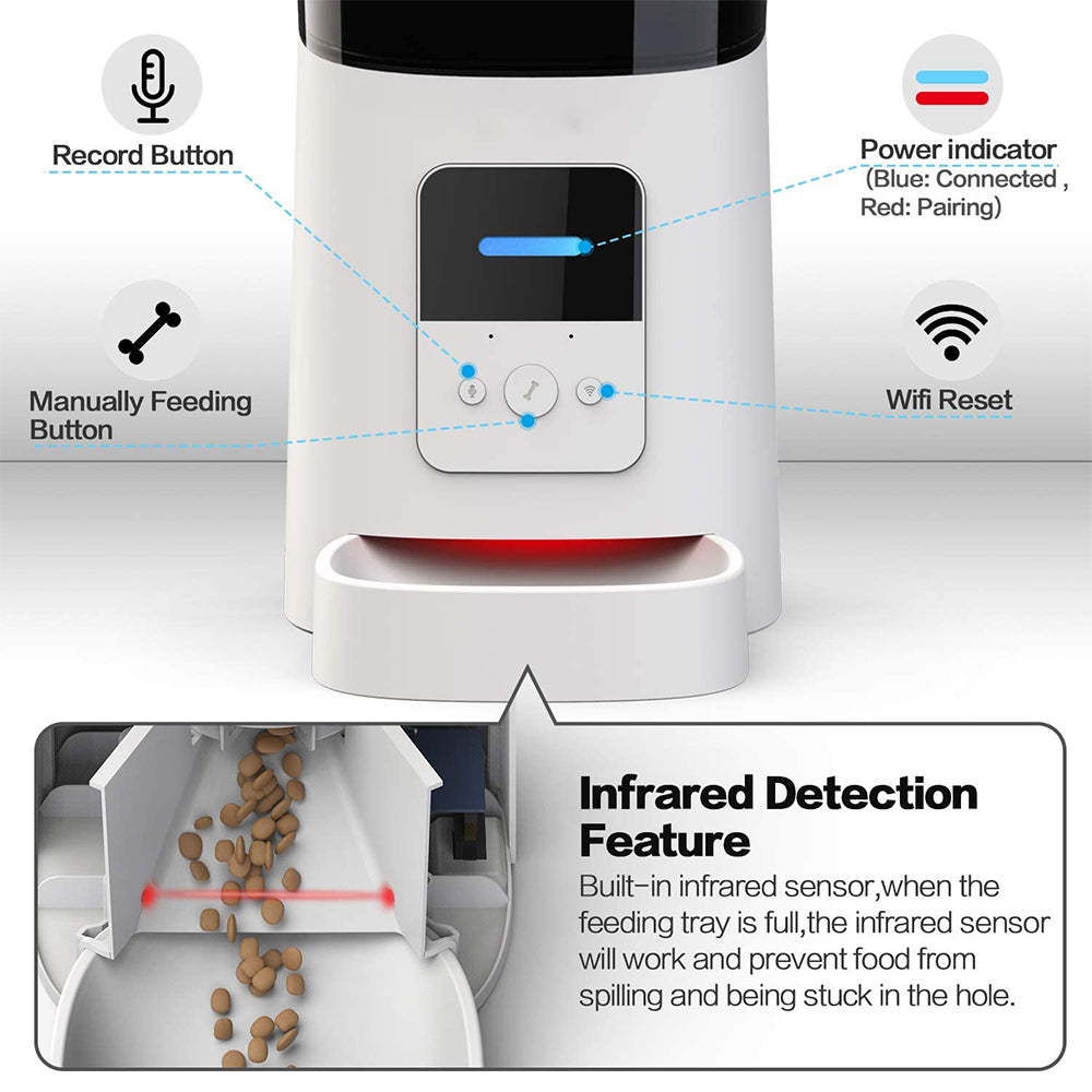 6L Smart Automatic Pet Feeder - WiFi Enabled Food Dispenser with App Control & Timed Portion Control for Cats and Small Dogs