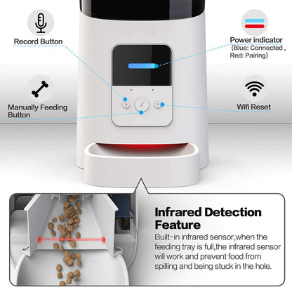 6L Smart Automatic Pet Feeder - WiFi Enabled Food Dispenser with App Control & Timed Portion Control for Cats and Small Dogs