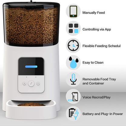 6L Smart Automatic Pet Feeder - WiFi Enabled Food Dispenser with App Control & Timed Portion Control for Cats and Small Dogs