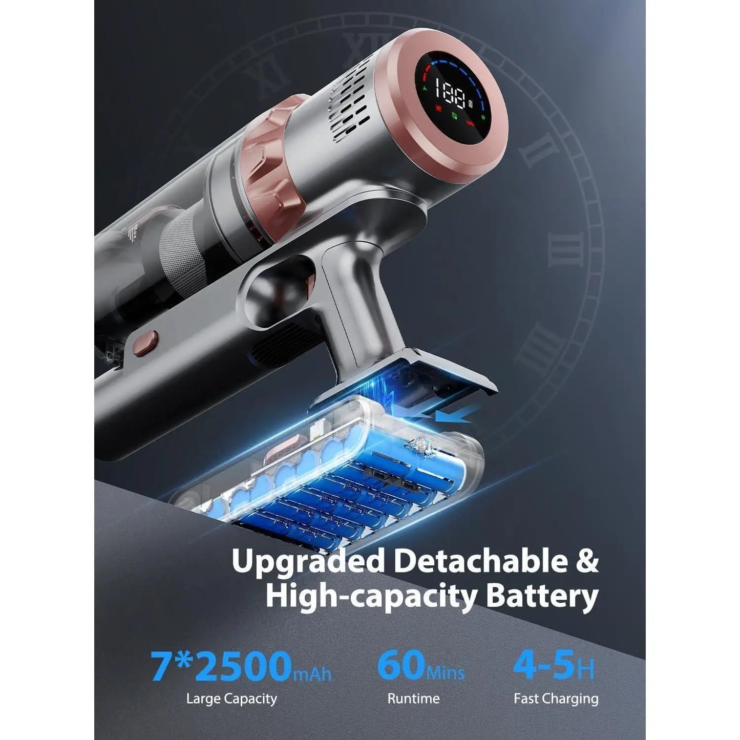 Cordless Stick Vacuum Cleaner 45KPa Powerful Suction LED Touch Display 60-Minute Runtime Lightweight