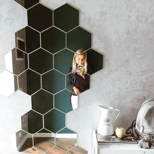 6/12pcs 3D Hexagon Mirror Wall Sticker Rose Gold DIY TV Background Living Room