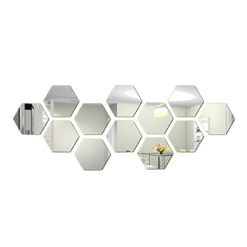 6/12pcs 3D Hexagon Mirror Wall Sticker Rose Gold DIY TV Background Living Room