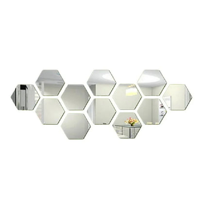 6/12pcs 3D Hexagon Mirror Wall Sticker Rose Gold DIY TV Background Living Room