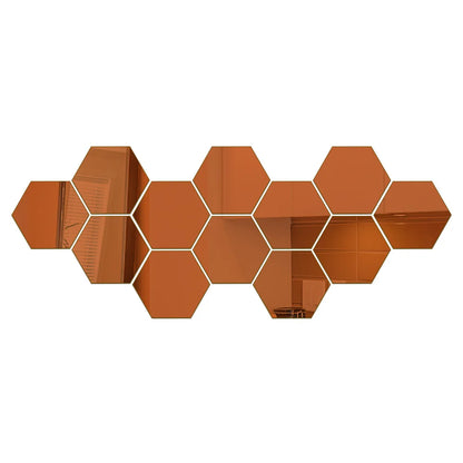 6/12pcs 3D Hexagon Mirror Wall Sticker Rose Gold DIY TV Background Living Room