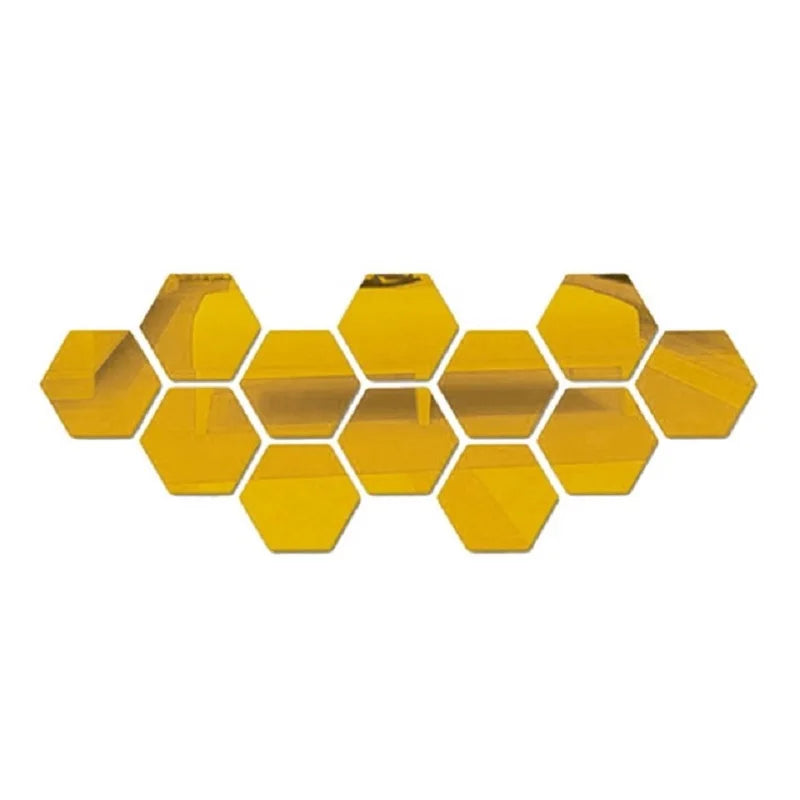 6/12pcs 3D Hexagon Mirror Wall Sticker Rose Gold DIY TV Background Living Room