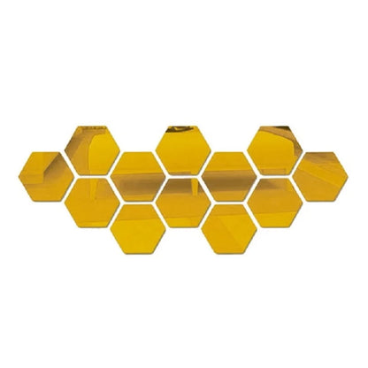 6/12pcs 3D Hexagon Mirror Wall Sticker Rose Gold DIY TV Background Living Room