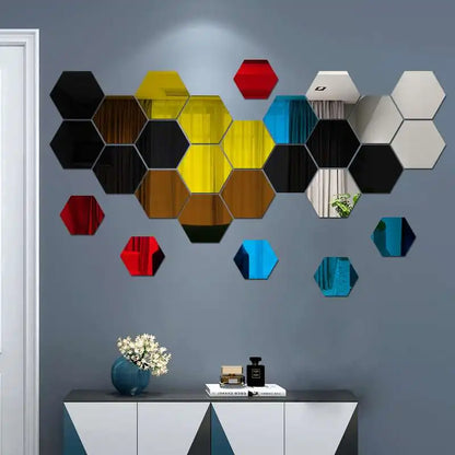 6/12pcs 3D Hexagon Mirror Wall Sticker Rose Gold DIY TV Background Living Room