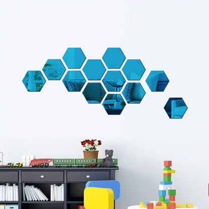 6/12pcs 3D Hexagon Mirror Wall Sticker Rose Gold DIY TV Background Living Room
