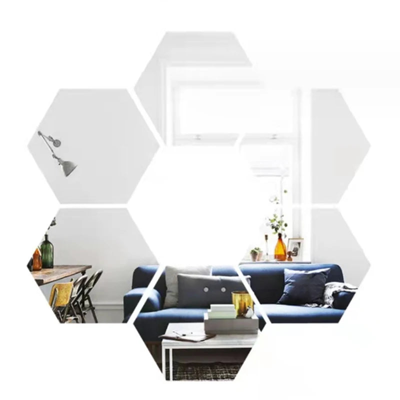 6/12pcs 3D Hexagon Mirror Wall Sticker Rose Gold DIY TV Background Living Room