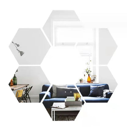 6/12pcs 3D Hexagon Mirror Wall Sticker Rose Gold DIY TV Background Living Room