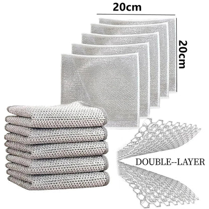 10-50PCS Magic Dishcloth Silver Wire Cleaning Kitchen Cloth Thickened Microfiber Wash Towel Built-in Sponge Steel Wire Ball Rag
