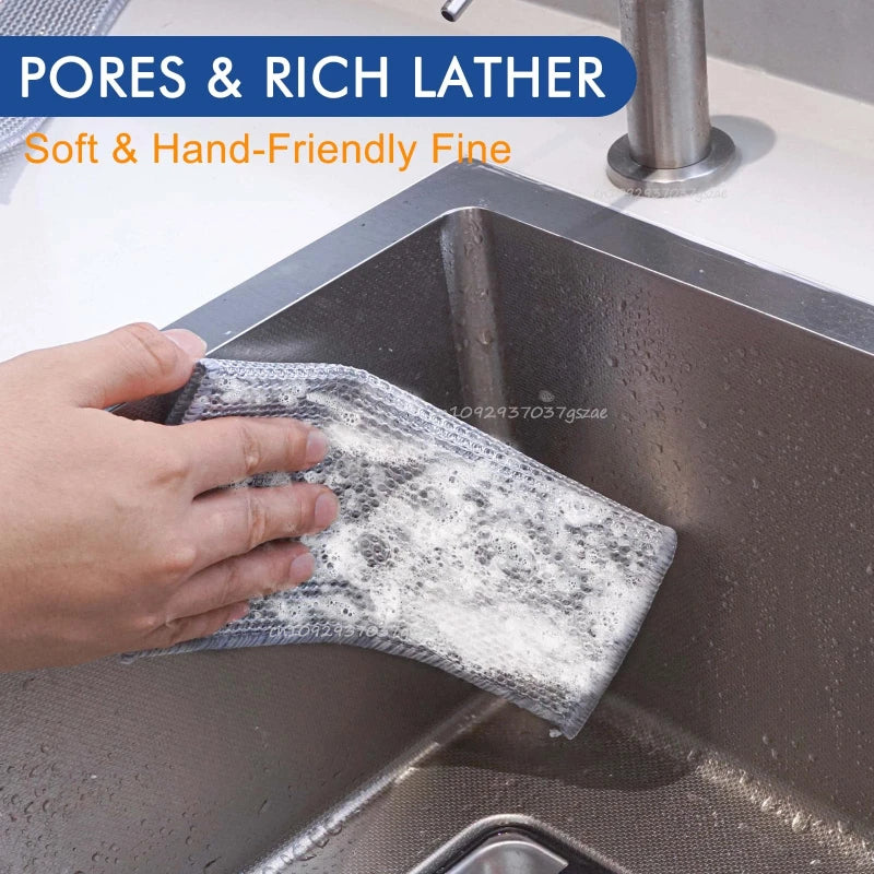 10-50PCS Magic Dishcloth Silver Wire Cleaning Kitchen Cloth Thickened Microfiber Wash Towel Built-in Sponge Steel Wire Ball Rag